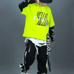 2 Pieces Kids Boys T-shirt & Pants Clothing Set Outfit Letter Long Sleeve Patchwork Cotton Set Outdoor Fashion Cool Winter Fall 7-13 Years Green