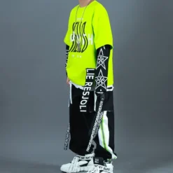 2 Pieces Kids Boys T-shirt & Pants Clothing Set Outfit Letter Long Sleeve Patchwork Cotton Set Outdoor Fashion Cool Winter Fall 7-13 Years Green