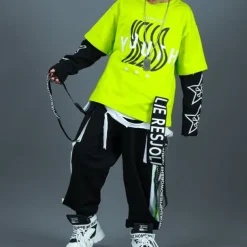 2 Pieces Kids Boys T-shirt & Pants Clothing Set Outfit Letter Long Sleeve Patchwork Cotton Set Outdoor Fashion Cool Winter Fall 7-13 Years Green