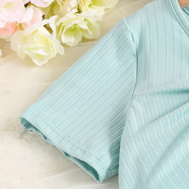 2 Pieces Kids Girls' Butterfly Halter Dress Suits Set Short Sleeve Fashion School 7-13 Years Summer Blue