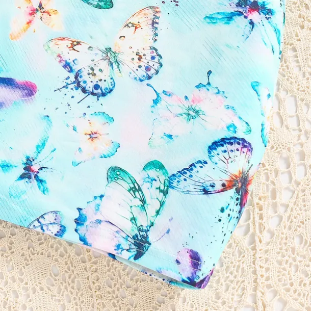 2 Pieces Kids Girls' Butterfly Halter Dress Suits Set Short Sleeve Fashion School 7-13 Years Summer Blue