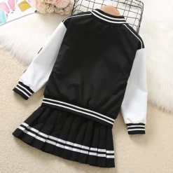 2 Pieces Kids Girls' Children's Day Graphic Pleated Dress Suits Set Long Sleeve Fashion School 7-13 Years Winter White Pink