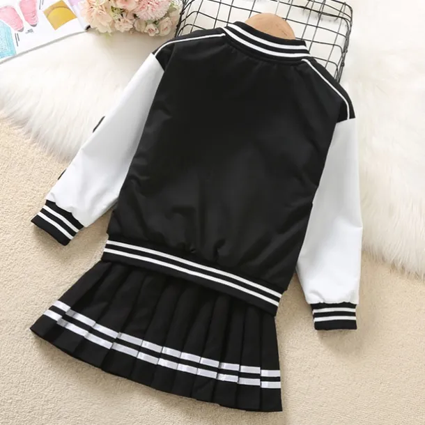 2 Pieces Kids Girls' Children's Day Graphic Pleated Dress Suits Set Long Sleeve Fashion School 7-13 Years Winter White Pink