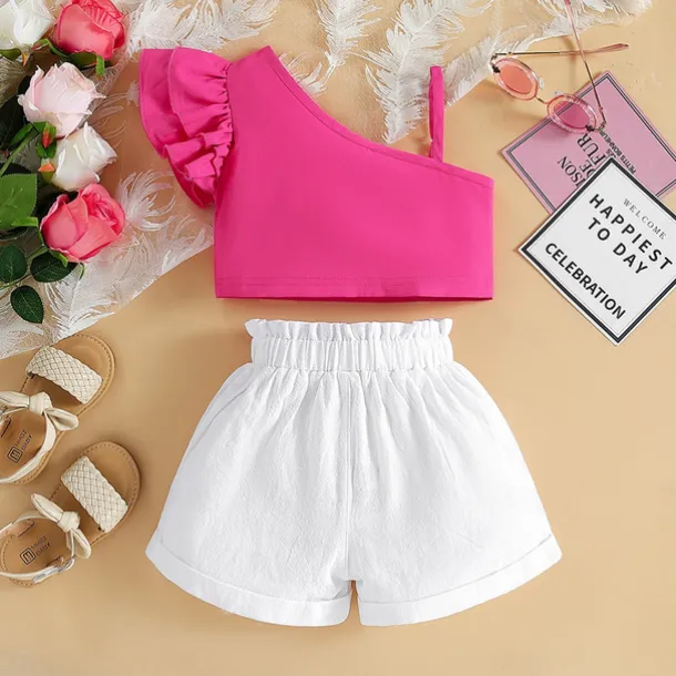 2 Pieces Kids Girls' Children's Day Solid Color Halter Tank Top & Shorts Set Set Sleeveless Fashion Outdoor Cotton 3-7 Years Summer Red Purple