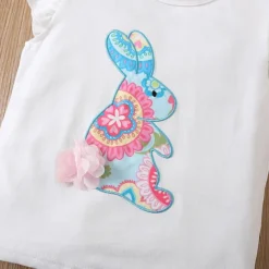 2 Pieces Kids Girls' Easter Rabbit Ruffle Tank Top & Shorts Set Set Sleeveless Fashion Outdoor 4 years+ Summer White