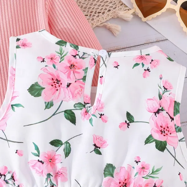 2 Pieces Kids Girls' Floral Tie Knot Dress Suits Set Long Sleeve Fashion School 4 years+ Summer Pink Red Blue