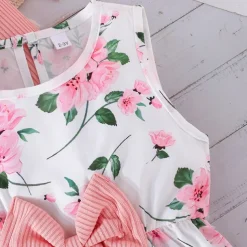 2 Pieces Kids Girls' Floral Tie Knot Dress Suits Set Long Sleeve Fashion School 4 years+ Summer Pink Red Blue