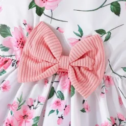 2 Pieces Kids Girls' Floral Tie Knot Dress Suits Set Long Sleeve Fashion School 4 years+ Summer Pink Red Blue