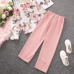 2 Pieces Kids Girls' Floral Crewneck Sweatshirt & Sweatpants Set Set Long Sleeve Fashion Outdoor Cotton 7-13 Years Summer Pink