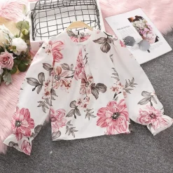 2 Pieces Kids Girls' Floral Crewneck Sweatshirt & Sweatpants Set Set Long Sleeve Fashion Outdoor Cotton 7-13 Years Summer Pink