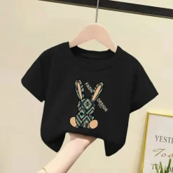 2 Pieces Kids Girls' Geometric Pants Suit Set Short Sleeve Fashion Outdoor Cotton 3-7 Years Summer Black White Yellow