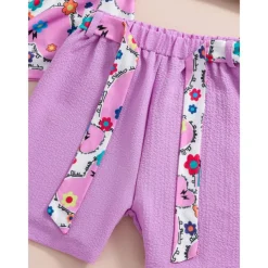 2 Pieces Kids Girls' Graphic Crewneck Shirt & Shorts Set Short Sleeve Fashion School 7-13 Years Summer Purple