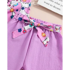 2 Pieces Kids Girls' Graphic Crewneck Shirt & Shorts Set Short Sleeve Fashion School 7-13 Years Summer Purple