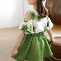 3 Pieces Kids Girls' Graphic Skirt & Shirt Set Short Sleeve Fashion Outdoor 7-13 Years Summer Red Blue Green
