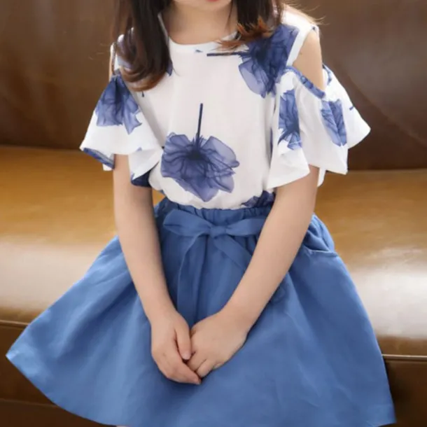 3 Pieces Kids Girls' Graphic Skirt & Shirt Set Short Sleeve Fashion Outdoor 7-13 Years Summer Red Blue Green