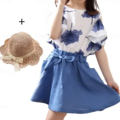 3 Pieces Kids Girls' Graphic Skirt & Shirt Set Short Sleeve Fashion Outdoor 7-13 Years Summer Red Blue Green