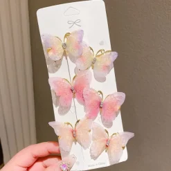 6 Pieces Kids Girls' Hair Accessories Sweet Party Daily Solid Color 6# pink 4# Butterfly Love