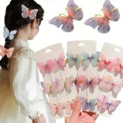 6 Pieces Kids Girls' Hair Accessories Sweet Party Daily Solid Color 6# pink 4# Butterfly Love