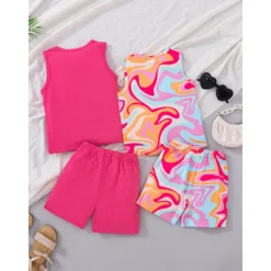 2 Pieces Kids Girls' Heart Crewneck Tank Top & Shorts Set Set Sleeveless Active Outdoor 4-7 Years Summer Pink