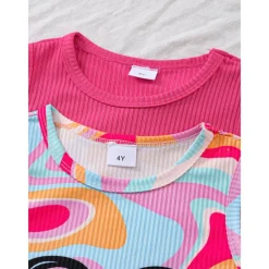 2 Pieces Kids Girls' Heart Crewneck Tank Top & Shorts Set Set Sleeveless Active Outdoor 4-7 Years Summer Pink