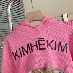 3 Pieces Kids Girls' Letter Embroidered Hoodie & Sweatpants Set Set Long Sleeve Fashion Outdoor Cotton 3-7 Years Spring Pink Gray