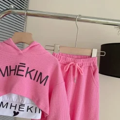 3 Pieces Kids Girls' Letter Embroidered Hoodie & Sweatpants Set Set Long Sleeve Fashion Outdoor Cotton 3-7 Years Spring Pink Gray