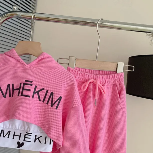 3 Pieces Kids Girls' Letter Embroidered Hoodie & Sweatpants Set Set Long Sleeve Fashion Outdoor Cotton 3-7 Years Spring Pink Gray