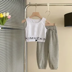 3 Pieces Kids Girls' Letter Embroidered Hoodie & Sweatpants Set Set Long Sleeve Fashion Outdoor Cotton 3-7 Years Spring Pink Gray