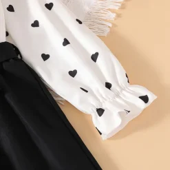 2 Pieces Kids Girls' Polka Dot Tie Knot Pants Suit Set Long Sleeve Active School 7-13 Years Spring White