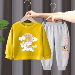 2 Pieces Kids Girls' Rainbow Crewneck Hoodie & Sweatpants Set Set Long Sleeve Active Outdoor Cotton 3-7 Years Spring Black unicorn sweater + nice black pants Black unicorn sweater + nice gray pants