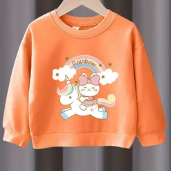 2 Pieces Kids Girls' Rainbow Crewneck Hoodie & Sweatpants Set Set Long Sleeve Active Outdoor Cotton 3-7 Years Spring Black unicorn sweater + nice black pants Black unicorn sweater + nice gray pants