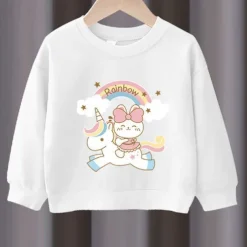 2 Pieces Kids Girls' Rainbow Crewneck Hoodie & Sweatpants Set Set Long Sleeve Active Outdoor Cotton 3-7 Years Spring Black unicorn sweater + nice black pants Black unicorn sweater + nice gray pants