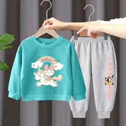 2 Pieces Kids Girls' Rainbow Crewneck Hoodie & Sweatpants Set Set Long Sleeve Active Outdoor Cotton 3-7 Years Spring Black unicorn sweater + nice black pants Black unicorn sweater + nice gray pants