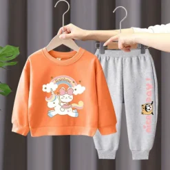 2 Pieces Kids Girls' Rainbow Crewneck Hoodie & Sweatpants Set Set Long Sleeve Active Outdoor Cotton 3-7 Years Spring Black unicorn sweater + nice black pants Black unicorn sweater + nice gray pants
