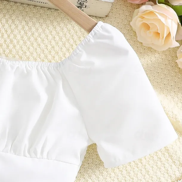 2 Pieces Kids Girls' Solid Color Shorts Suit Set Short Sleeve Fashion Outdoor 3-7 Years Summer White