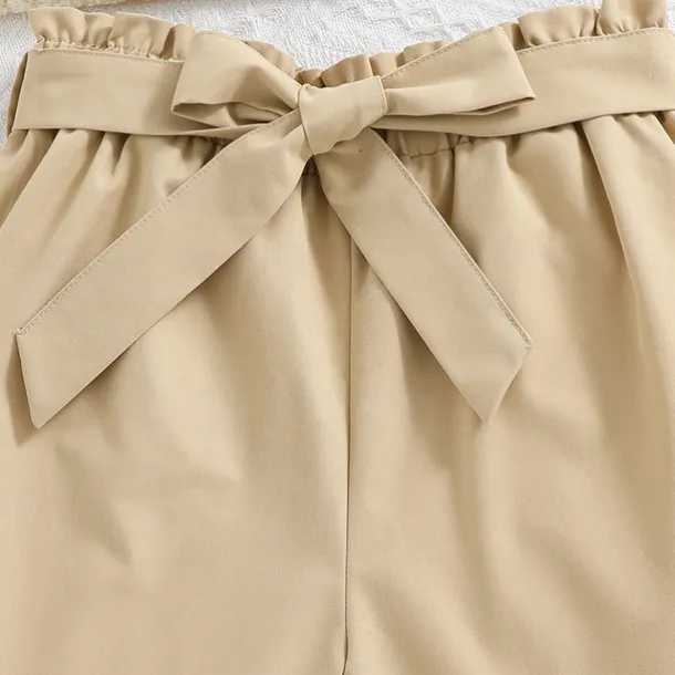 2 Pieces Kids Girls' Solid Color Shorts Suit Set Short Sleeve Fashion Outdoor 3-7 Years Summer White