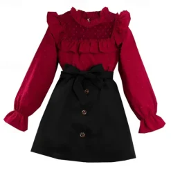 2 Pieces Kids Girls' Solid Color Skirt & Shirt Set Long Sleeve Active Outdoor 7-13 Years Winter Red