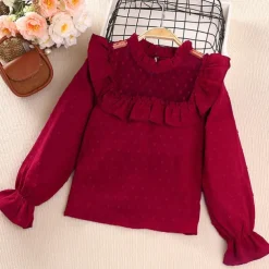 2 Pieces Kids Girls' Solid Color Skirt & Shirt Set Long Sleeve Active Outdoor 7-13 Years Winter Red