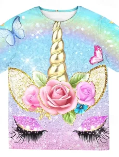 2 Pieces Kids Girls' T-shirt & Shorts Clothing Set Outfit Animal Unicorn Short Sleeve Crewneck Set Outdoor Active Fashion Cute Summer Spring 3-13 Years Pink