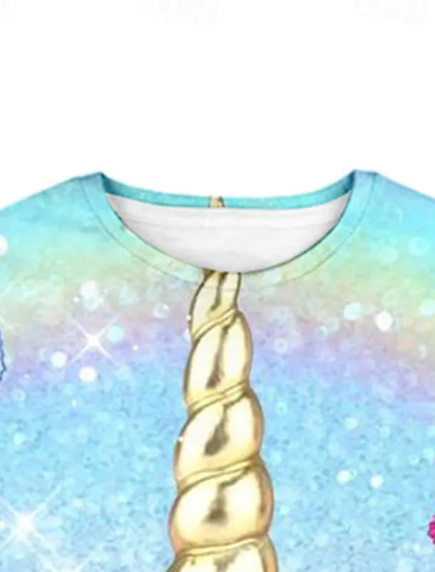 2 Pieces Kids Girls' T-shirt & Shorts Clothing Set Outfit Animal Unicorn Short Sleeve Crewneck Set Outdoor Active Fashion Cute Summer Spring 3-13 Years Pink