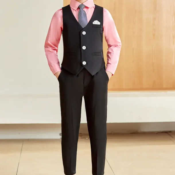 3 Pieces Ring Bearer Suit Boys Kids Suit Formal Suit Suit & Blazer Clothing Set Party Fashion Basic Gentle Solid Color Black White Polyester