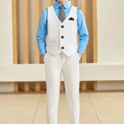 3 Pieces Ring Bearer Suit Boys Kids Suit Formal Suit Suit & Blazer Clothing Set Party Fashion Basic Gentle Solid Color Black White Polyester