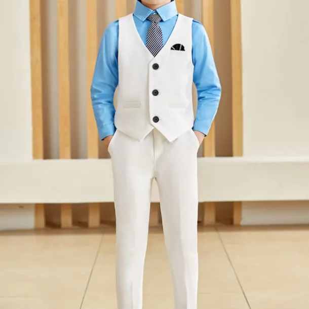 3 Pieces Ring Bearer Suit Boys Kids Suit Formal Suit Suit & Blazer Clothing Set Party Fashion Basic Gentle Solid Color Black White Polyester