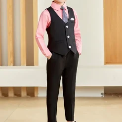 3 Pieces Ring Bearer Suit Boys Kids Suit Formal Suit Suit & Blazer Clothing Set Party Fashion Basic Gentle Solid Color Black White Polyester