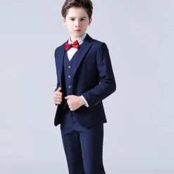 4 Pieces Ring Bearer Suit Boys Kids Suit & Blazer Blazer & Vest & Pants & Shirt & Tie Formal Set Clothing Set Party Special Occasion Birthday Fashion Gentle Solid Color Black Dusty Blue Spandex