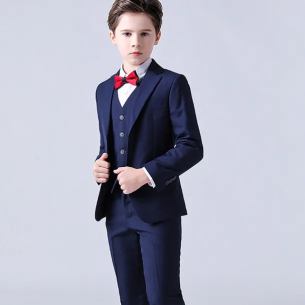 4 Pieces Ring Bearer Suit Boys Kids Suit & Blazer Blazer & Vest & Pants & Shirt & Tie Formal Set Clothing Set Party Special Occasion Birthday Fashion Gentle Solid Color Black Dusty Blue Spandex