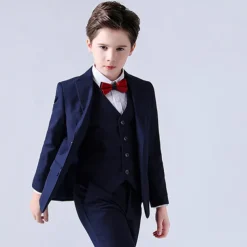 4 Pieces Ring Bearer Suit Boys Kids Suit & Blazer Blazer & Vest & Pants & Shirt & Tie Formal Set Clothing Set Party Special Occasion Birthday Fashion Gentle Solid Color Black Dusty Blue Spandex