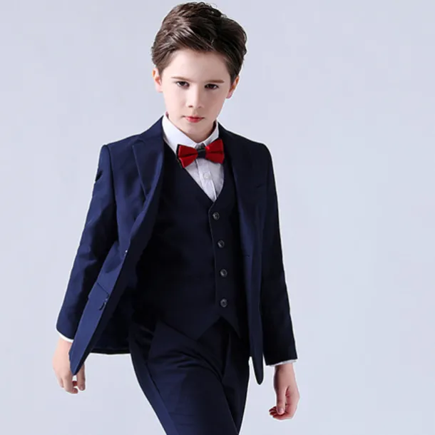 4 Pieces Ring Bearer Suit Boys Kids Suit & Blazer Blazer & Vest & Pants & Shirt & Tie Formal Set Clothing Set Party Special Occasion Birthday Fashion Gentle Solid Color Black Dusty Blue Spandex