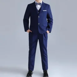 4 Pieces Ring Bearer Suit Boys Kids Suit Formal Suit Shirt & Pants Formal Party Valentines Fashion Cool Solid Color Pocket Black Navy Blue Polyester