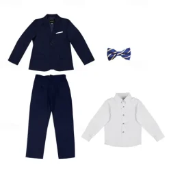 4 Pieces Ring Bearer Suit Boys Kids Suit Formal Suit Shirt & Pants Formal Party Valentines Fashion Cool Solid Color Pocket Black Navy Blue Polyester